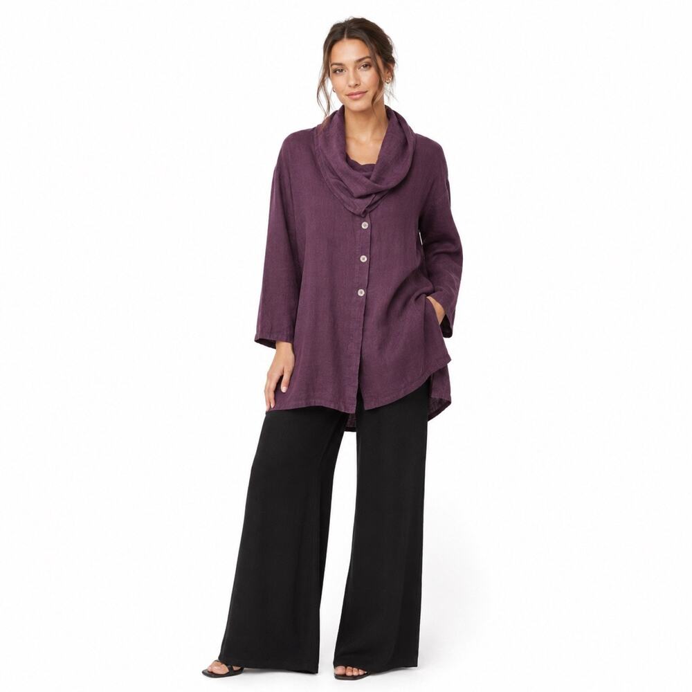 Bryn Walker Anouk Linen Jacket Cowl Neck Purple Made in USA Size Small